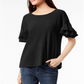 Blusa feminina com mangas franzidas da INC International Concepts, preta, tamanho pequeno P