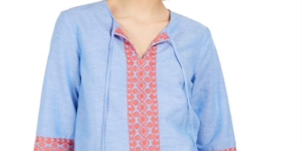 Blusa feminina bordada com borlas Charter Club, azul, tamanho extragrande
