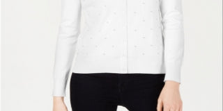 Cardigan feminino com botões e detalhes em pérolas Charter Club, tamanho grande, branco