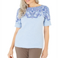 Blusa feminina Karen Scott com estampa de gola canoa, azul, tamanho pequeno