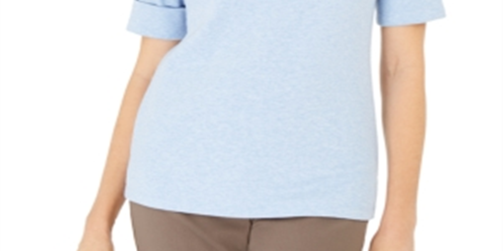 Blusa feminina Karen Scott com estampa de gola canoa, azul, tamanho pequeno