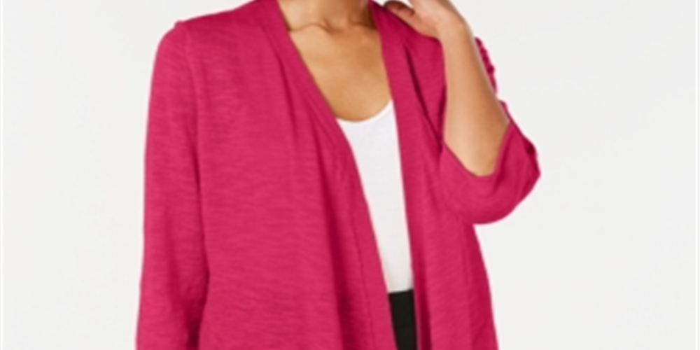 Cardigan feminino Alfani de linho com frente aberta, rosa, tamanho grande