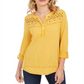 Camisa feminina de algodão bordado Style &amp; Co, amarela, tamanho X-S