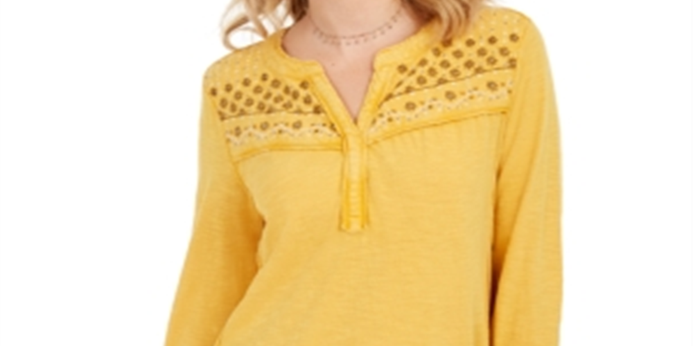 Camisa feminina de algodão bordado Style &amp; Co, amarela, tamanho X-S