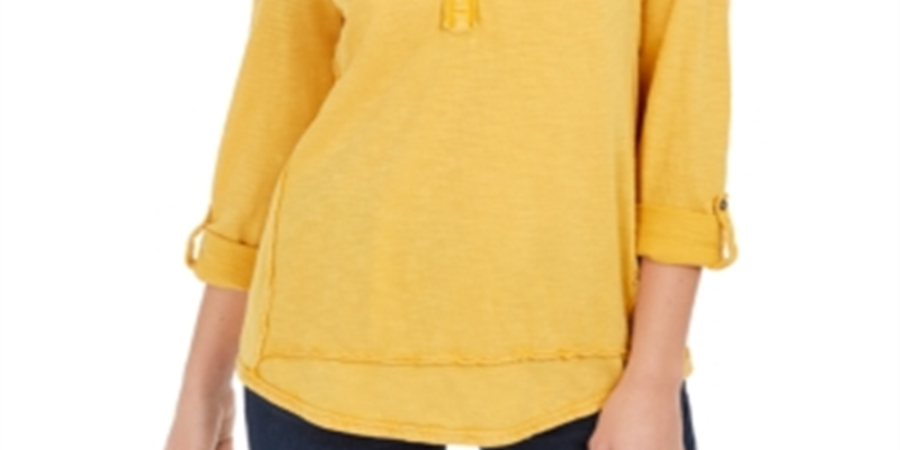 Camisa feminina de algodão bordado Style &amp; Co, amarela, tamanho X-S