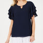 JM Collection Blusa Feminina Keyhole Gaze Azul Tamanho M