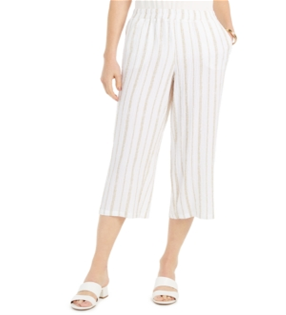 Calça feminina listrada e amassada JM Collection, marrom, tamanho grande