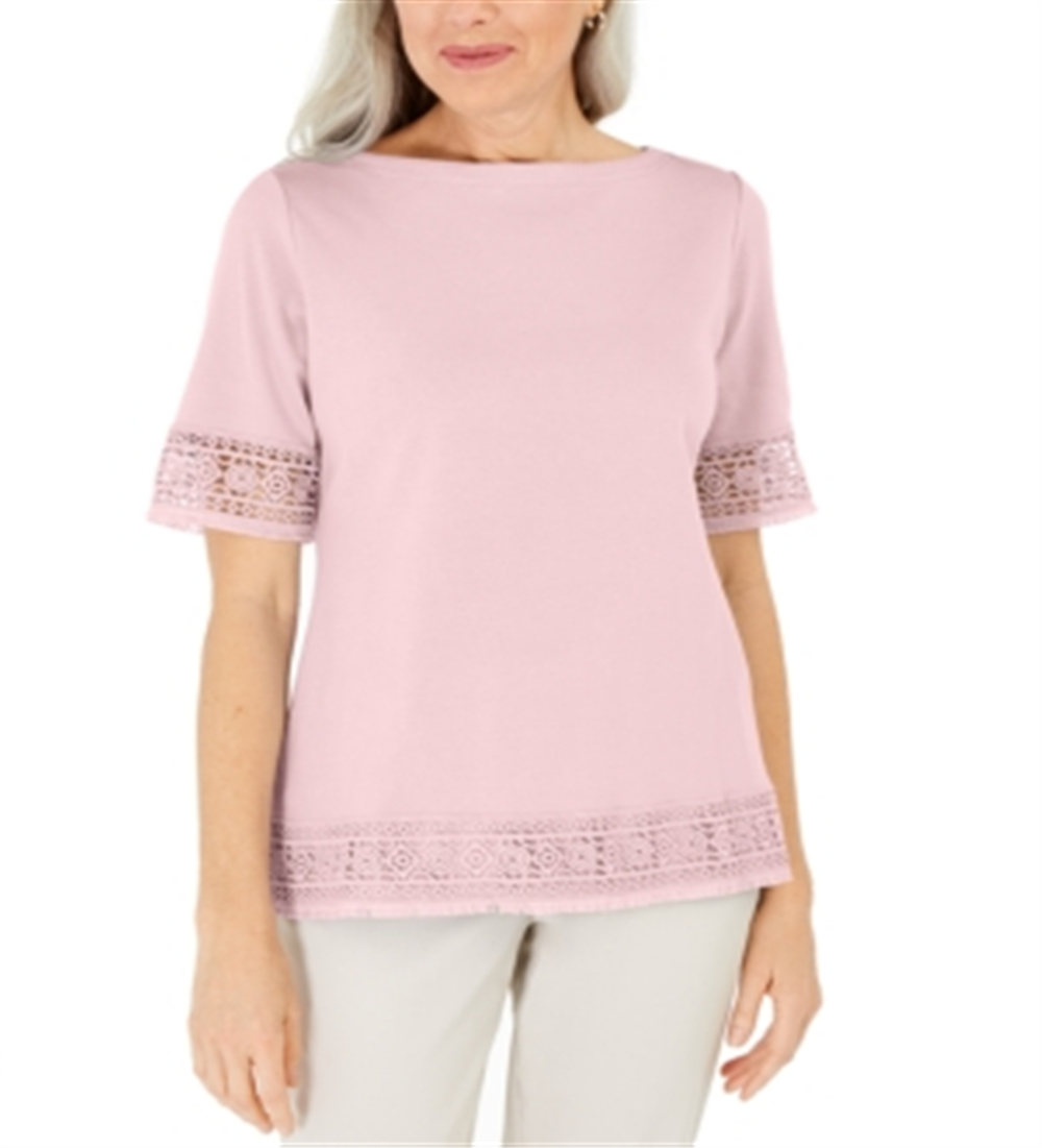 Karen Scott Blusa Feminina de Crochê com Franjas em Algodão Rosa Tamanho P