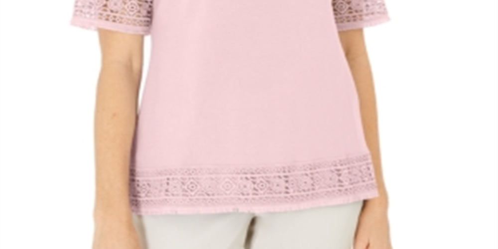 Karen Scott Blusa Feminina de Crochê com Franjas em Algodão Rosa Tamanho P