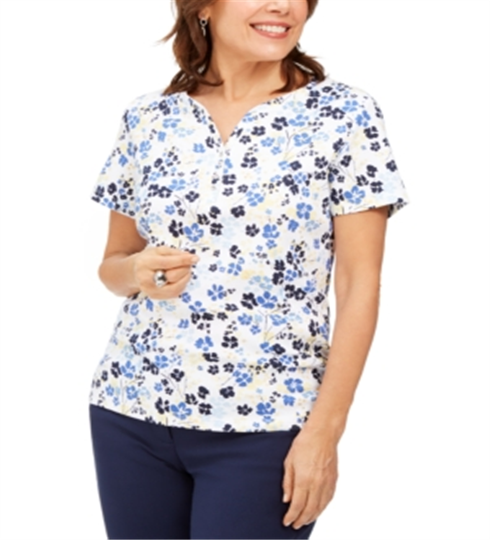 Karen Scott Blusa Henley Estampada Feminina Branca Tamanho P