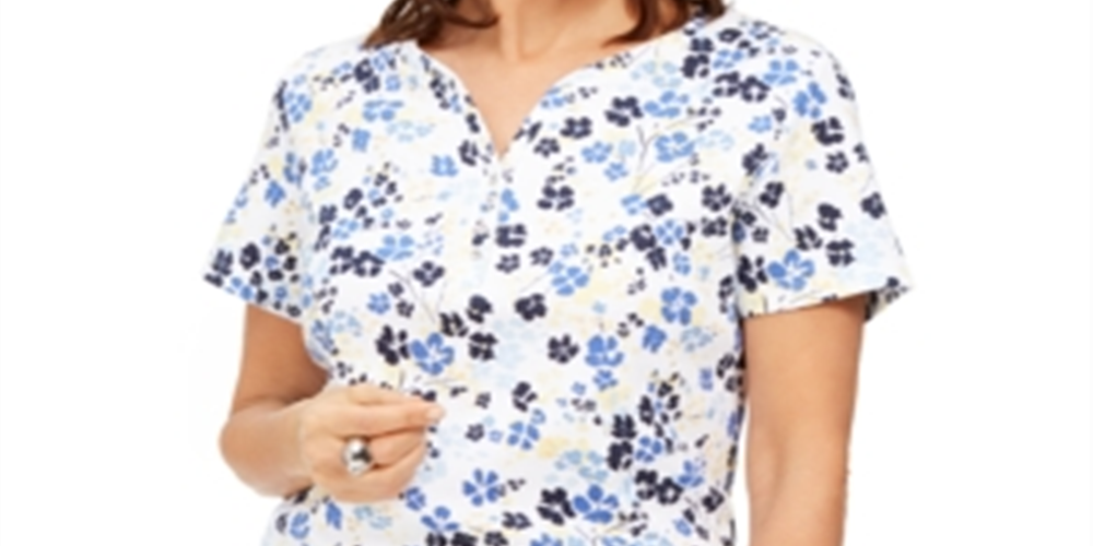 Karen Scott Blusa Henley Estampada Feminina Branca Tamanho P