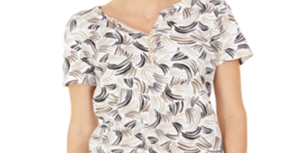 Karen Scott Blusa Henley Estampada Feminina Marrom Tamanho P