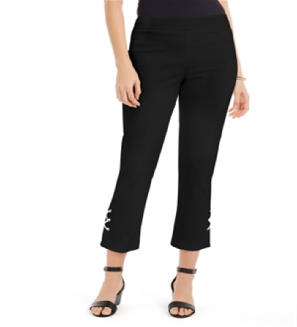 Calça feminina com cadarço e controle de barriga, tamanho X-S, preta, da coleção JM