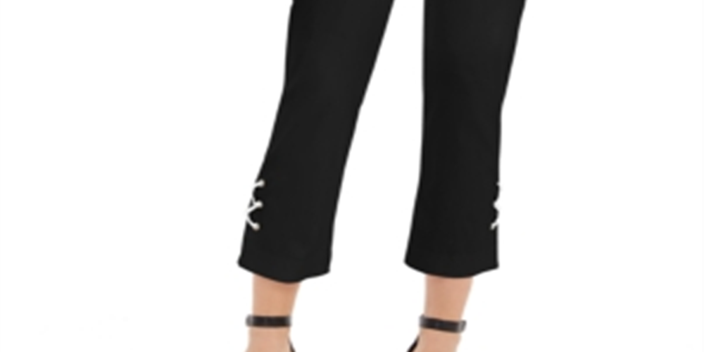Calça feminina com cadarço e controle de barriga, tamanho X-S, preta, da coleção JM