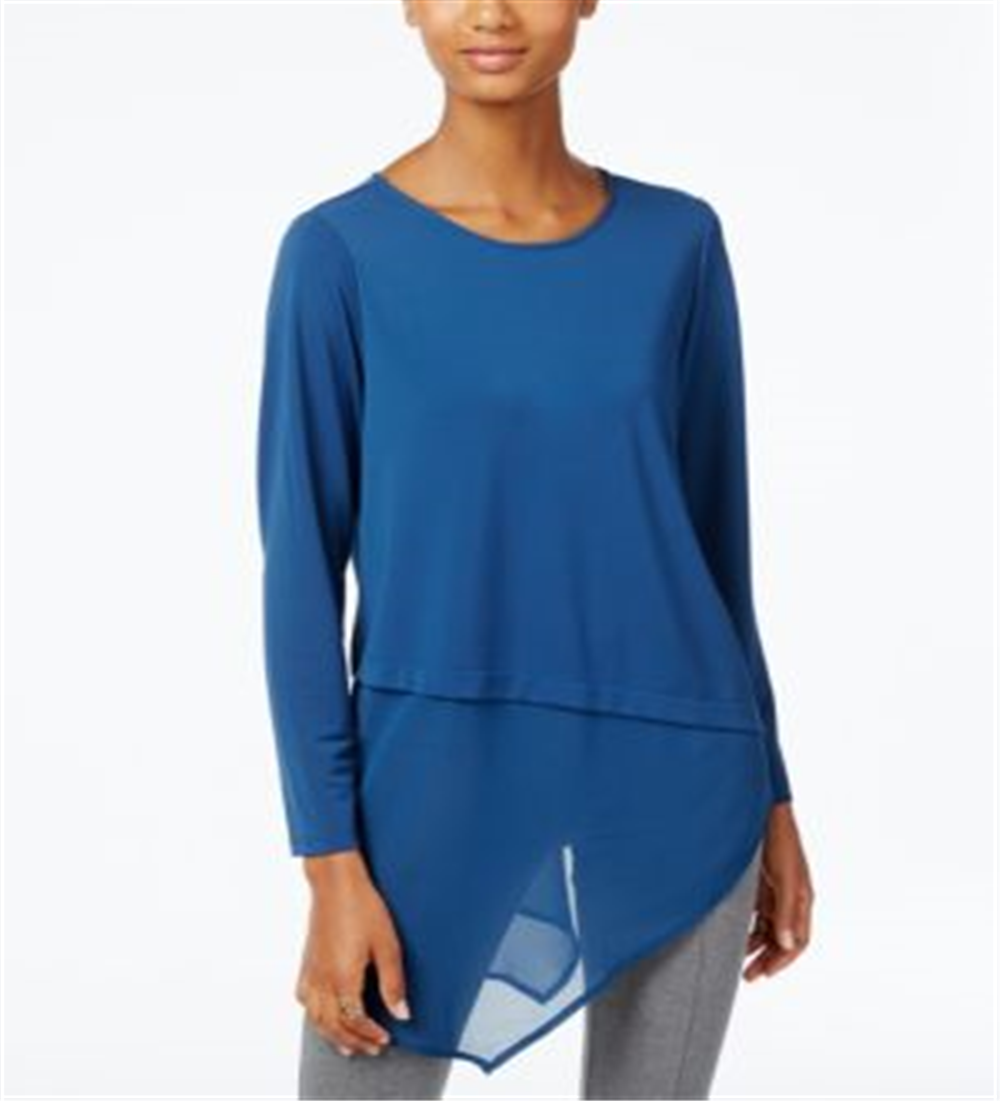 Blusa feminina Alfani assimétrica em camadas, azul, tamanho pequeno, médio