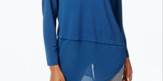 Blusa feminina Alfani assimétrica em camadas, azul, tamanho pequeno, médio