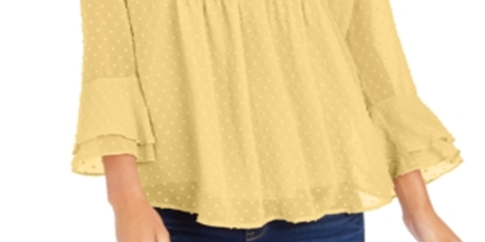 Charter Club Blusa Feminina com Babados Duplos e Textura Pintuck, Amarela, Tamanho Pequeno GG