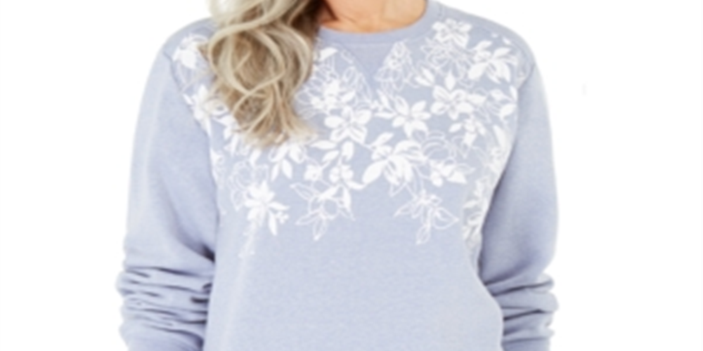 Blusa de lã com estampa floral feminina Karen Scott, azul, tamanho X-S