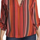 Blusa listrada feminina John Paul Richard com mangas dobradas, vermelha, tamanho pequeno XS