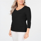 Karen Scott Blusa feminina de algodão com decote em V e acabamento em botões, preta, tamanho X-S