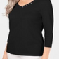Karen Scott Blusa feminina de algodão com decote em V e acabamento em botões, preta, tamanho X-S