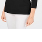 Karen Scott Blusa feminina de algodão com decote em V e acabamento em botões, preta, tamanho X-S