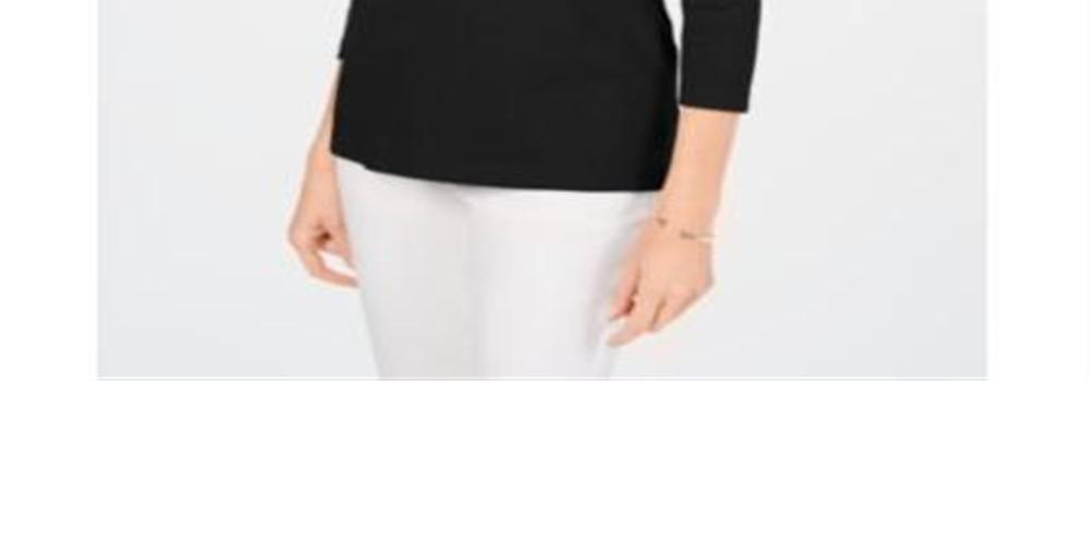 Karen Scott Blusa feminina de algodão com decote em V e acabamento em botões, preta, tamanho X-S