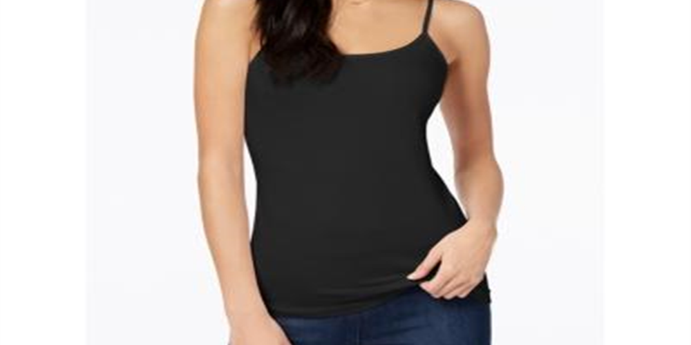 Regata feminina Maison Jules com alças finas, preta, tamanho extragrande