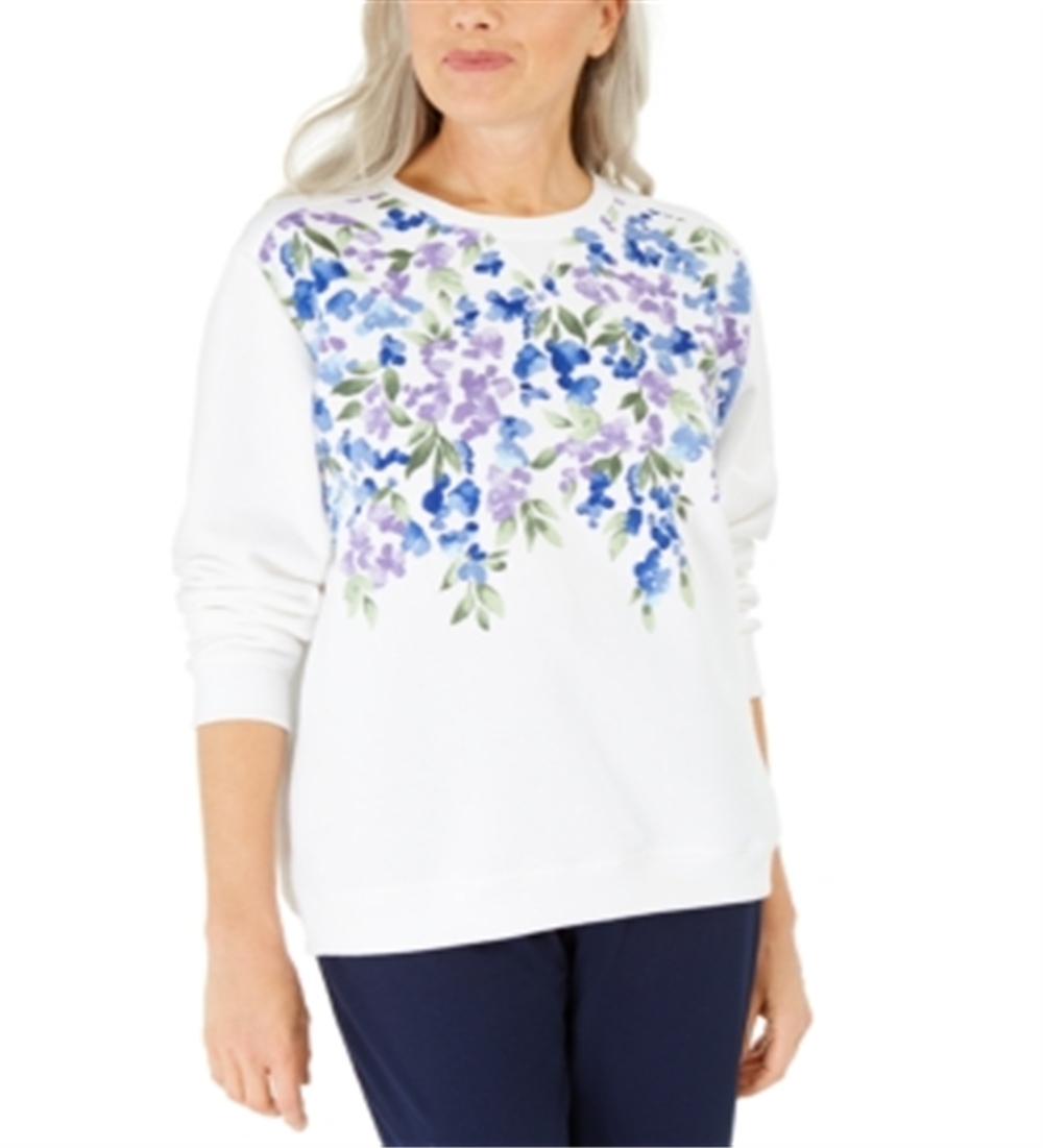 Blusa de lã estampada feminina Karen Scott, azul, tamanho médio