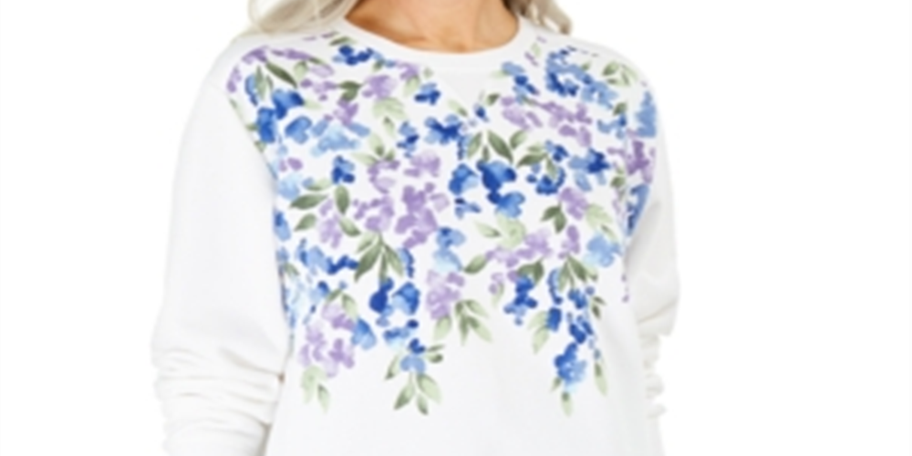 Blusa de lã estampada feminina Karen Scott, azul, tamanho médio