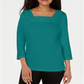 Blusa feminina Karen Scott de crochê com decote quadrado, verde, tamanho pequeno