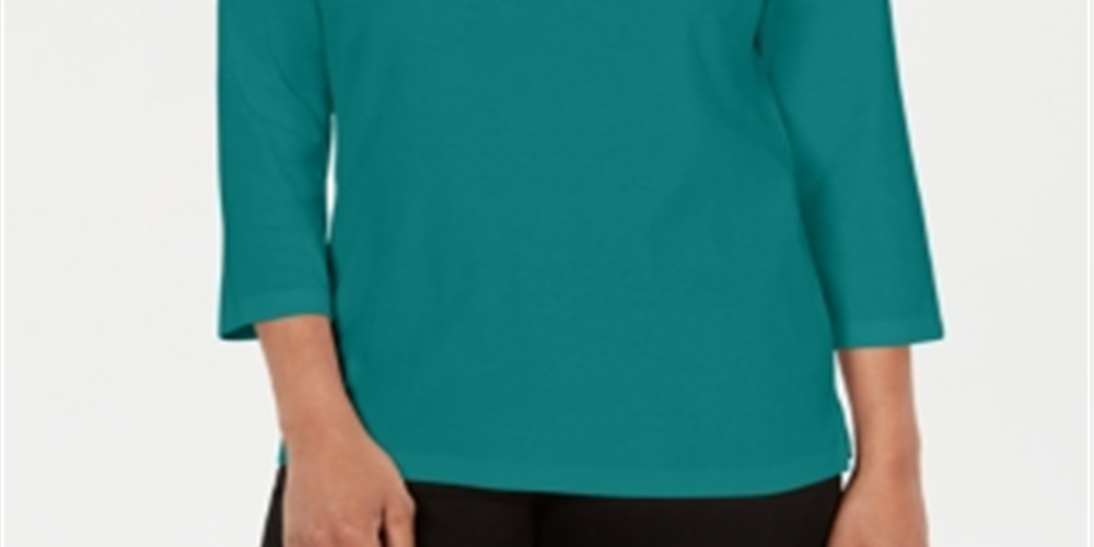 Blusa feminina Karen Scott de crochê com decote quadrado, verde, tamanho pequeno