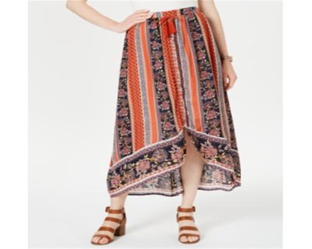Saia feminina estampada alta e baixa, tamanho XX-G, vermelha, estilo &amp; co