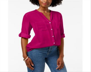Charter Club Women's Roll Tab Button Down Top Pink Size Small
