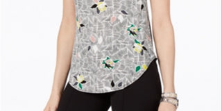 Camiseta feminina Alfani estampada com bainha redonda, cinza, tamanho pequeno médio