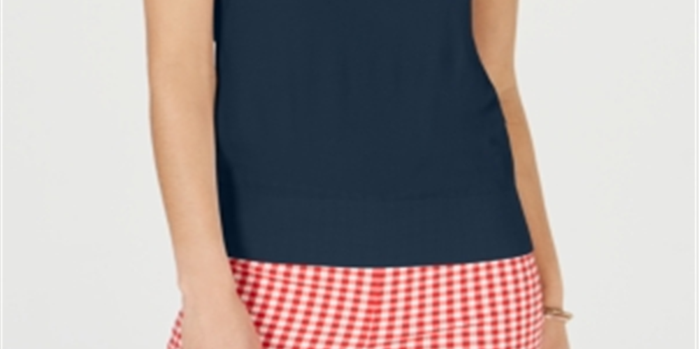 Suéter feminino sem mangas com gola redonda Charter Club, azul, tamanho grande