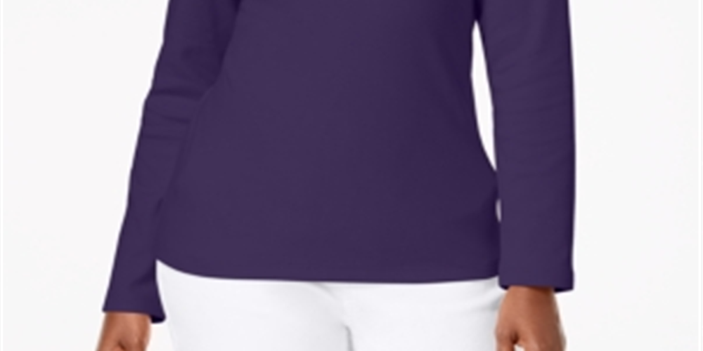 Karen Scott Blusa Feminina de Algodão com Gola Henleyn Roxa Tamanho Pequeno G