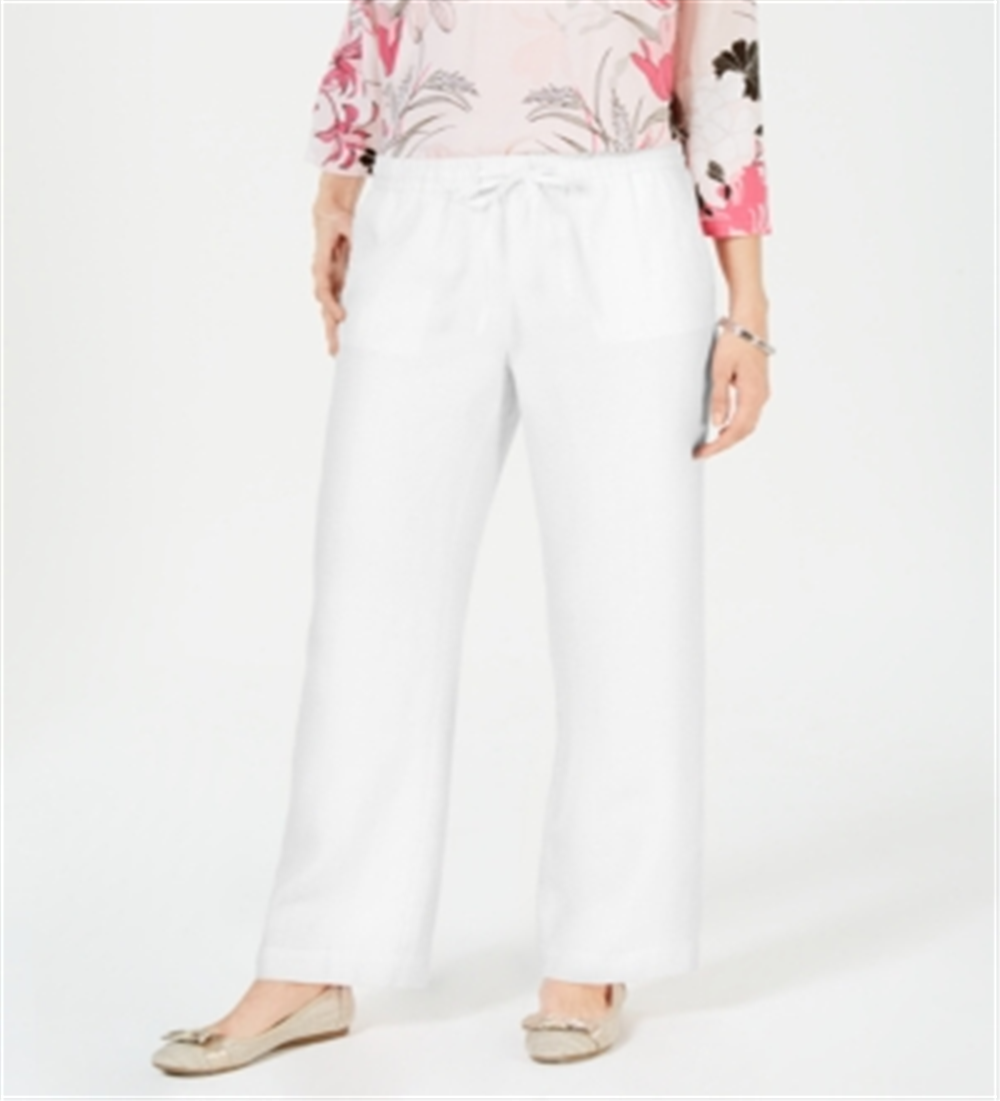 Calça feminina Charter Club de linho com cordão, branca, tamanho pequeno G