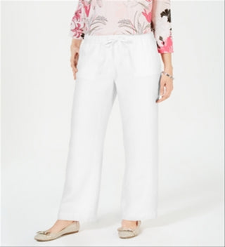 Calça feminina Charter Club de linho com cordão, branca, tamanho pequeno G