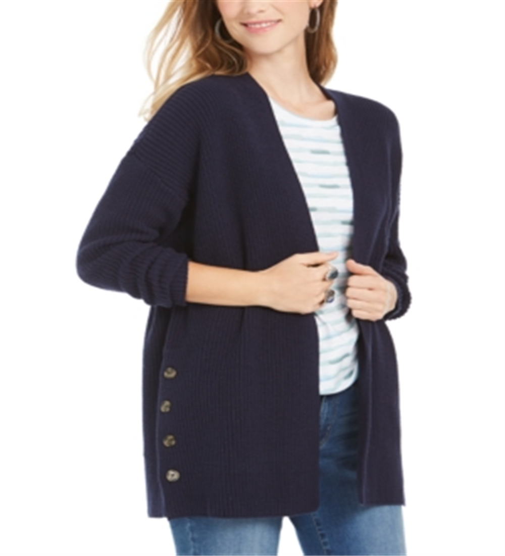 Cardigan grande feminino estilo &amp; co com botões laterais, azul, tamanho pequeno