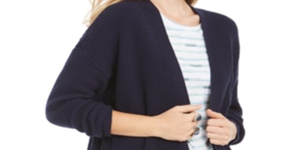 Cardigan grande feminino estilo &amp; co com botões laterais, azul, tamanho pequeno