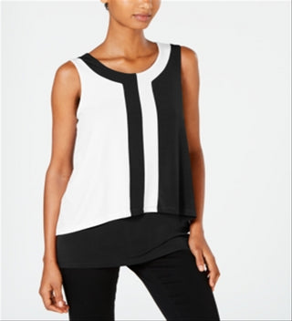 Blusa sem mangas Alfani feminina com blocos de cores, preta, tamanho pequeno G