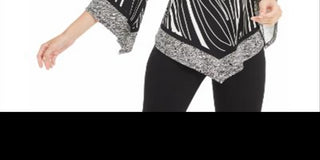 Blusa feminina Alfani com estampa e bainha pontuda, preta, tamanho pequeno G