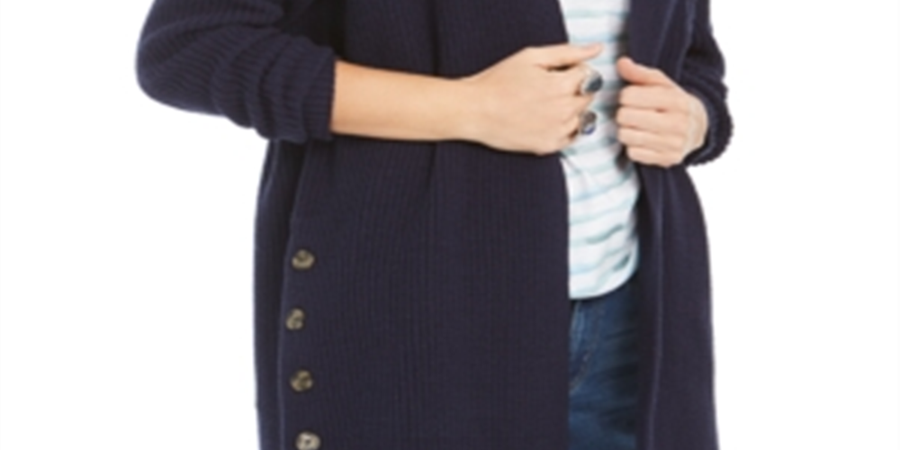 Cardigan feminino grande com botões laterais estilo &amp; co, azul, tamanho extrapequeno