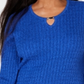 Karen Scott Suéter Feminino de Tricô de Algodão com Decote em V Azul Tamanho Pequeno G