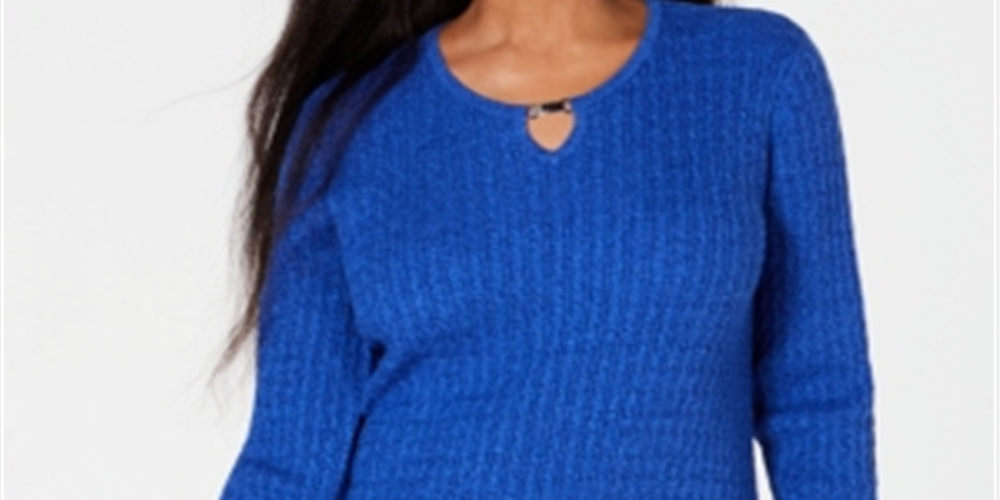 Karen Scott Suéter Feminino de Tricô de Algodão com Decote em V Azul Tamanho Pequeno G