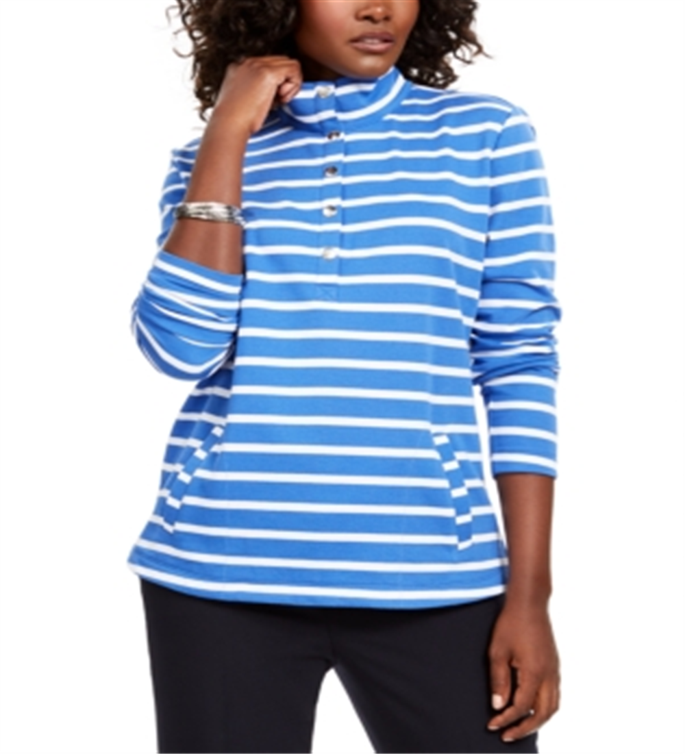 Karen Scott Blusa Esportiva Listrada Gola Simulada Feminina Azul Tamanho X-S