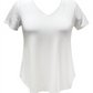 Camiseta feminina com decote em V da coleção JM, branca, tamanho extragrande