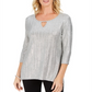 JM Collection Top Feminino Metálico Canelado com Decote em V Cinza Tamanho Pequeno G