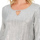 JM Collection Top Feminino Metálico Canelado com Decote em V Cinza Tamanho Pequeno G